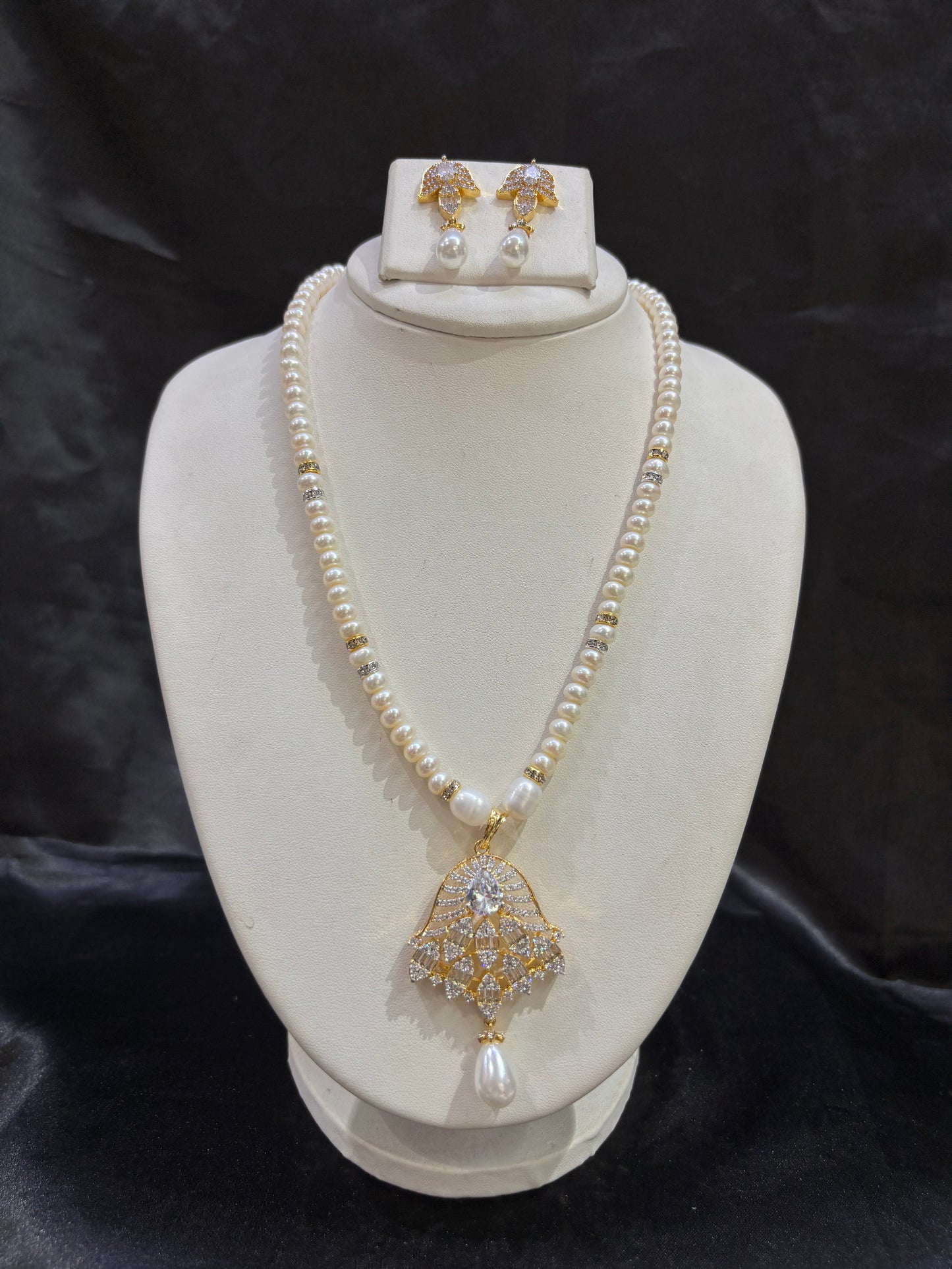 Elegant White Pearl Pendant Set – Code 50045