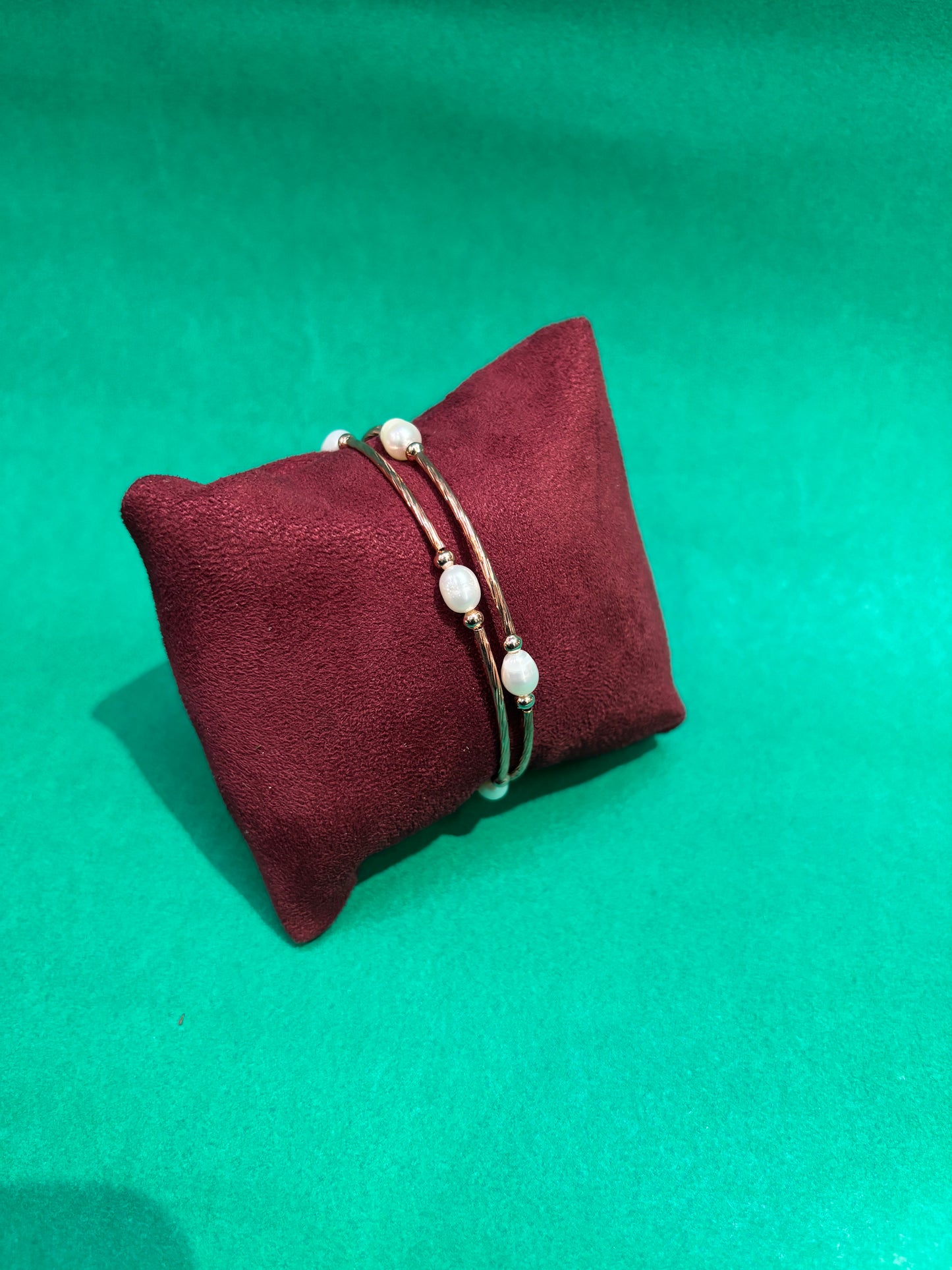 Minimalist Freshwater Pearl Open Cuff Bracelet – Rose Gold Finish