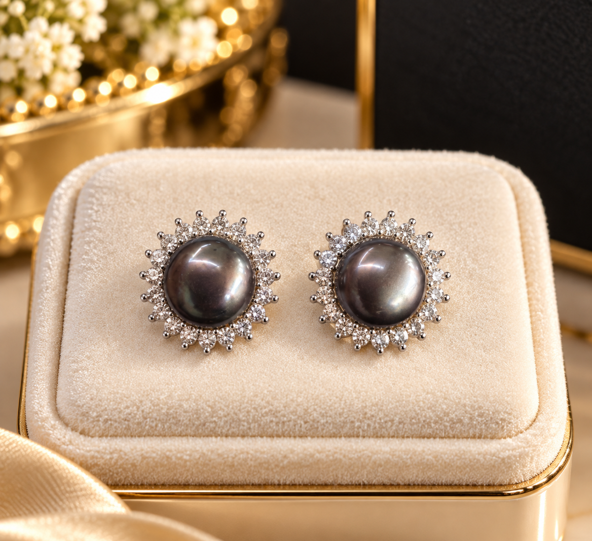 Black Pearl Silver Stud Earrings – Code 7023