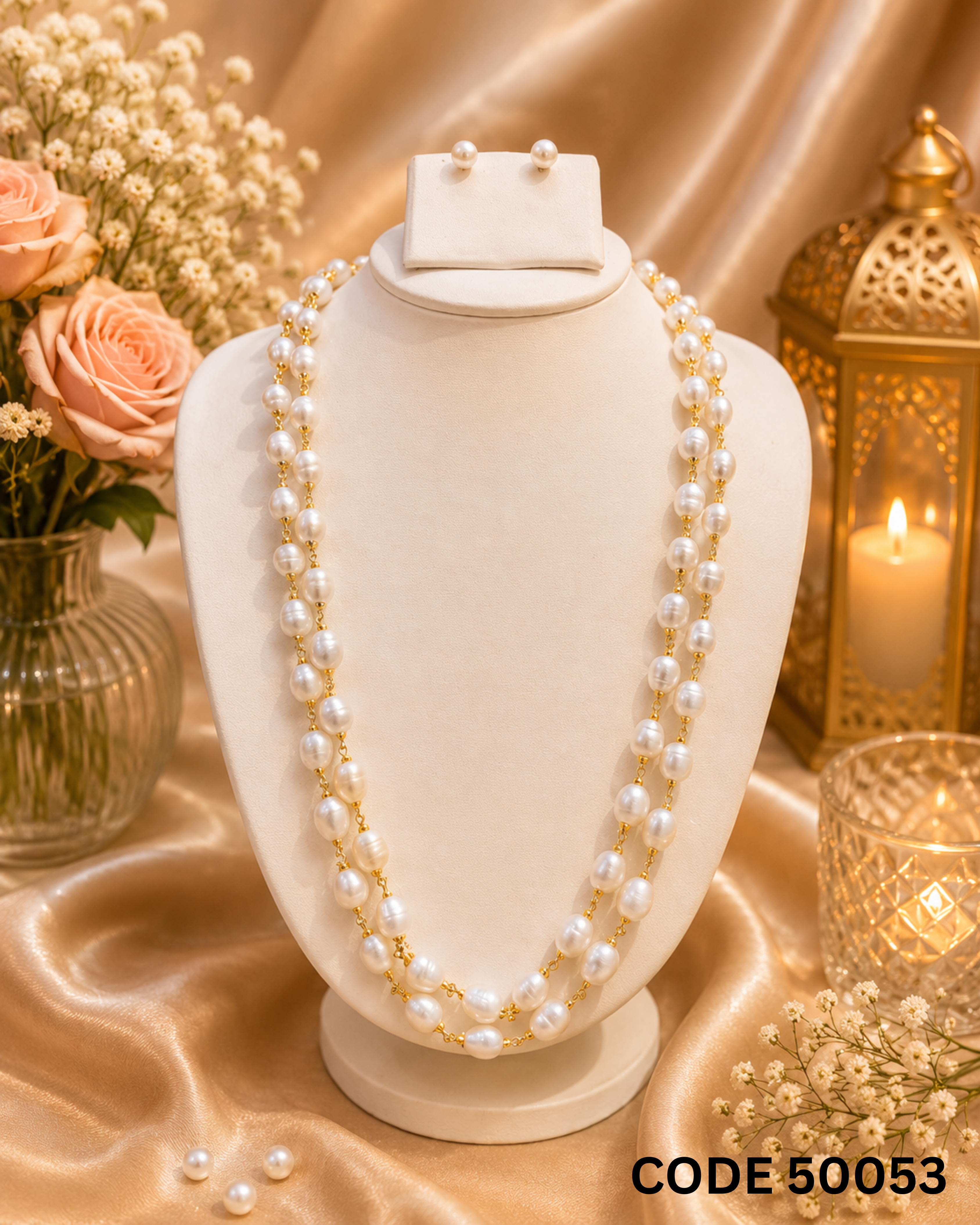 Elegant Double-Strand Freshwater Pearl Necklace Set – Code 50053