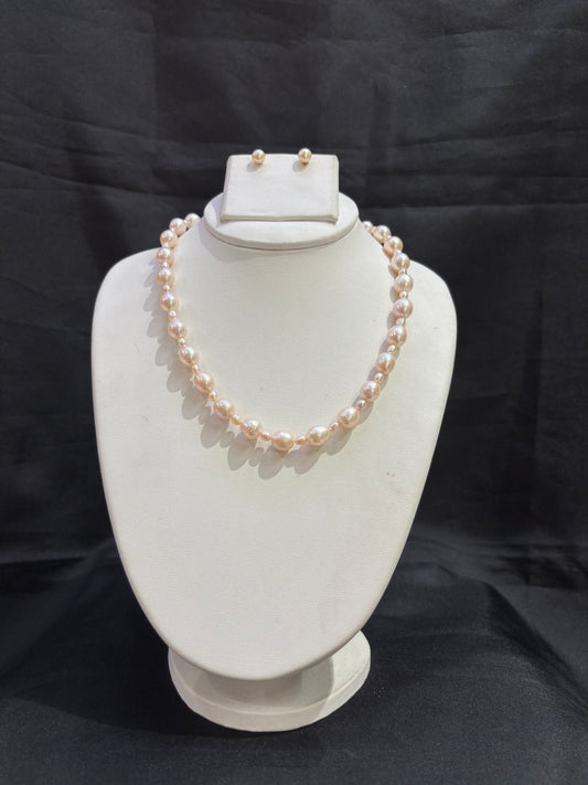 Premium Peach Freshwater Pearl Necklace Set – Code 50055