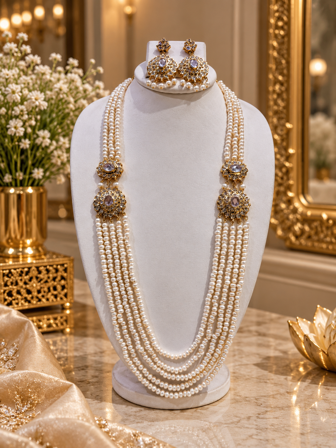 White Freshwater Pearl Multi-Strand Necklace Set