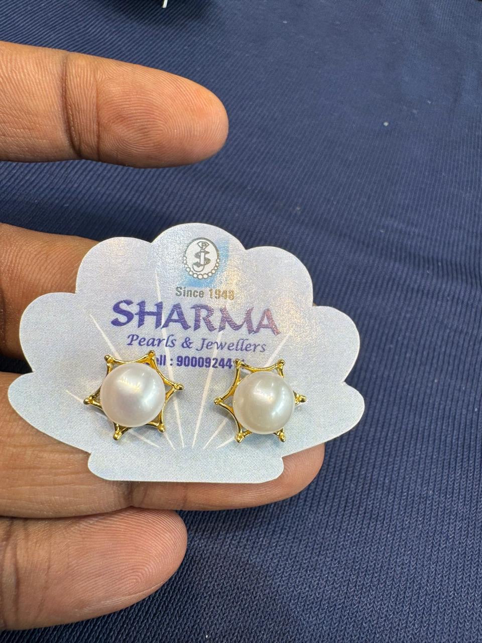 Gold Pearl Star Stud Earrings – Code 7030