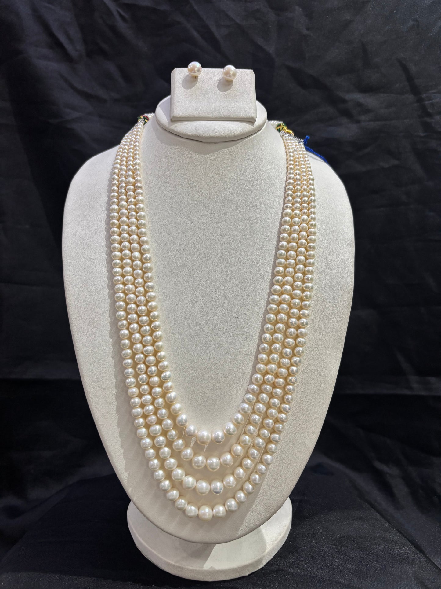 Royal 5-Line Freshwater Pearl Necklace Set with Matching Pearl Stud Earrings