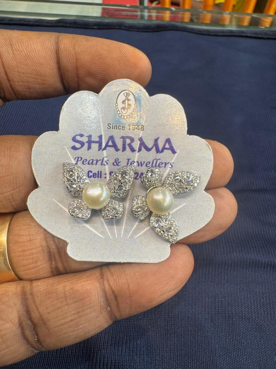 Pearl Floral Stone Stud Earrings – Code 7015