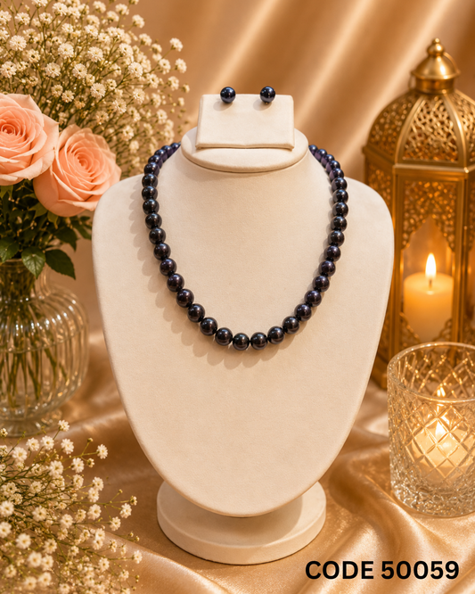 Premium Black Pearl Necklace Set – Code 50059