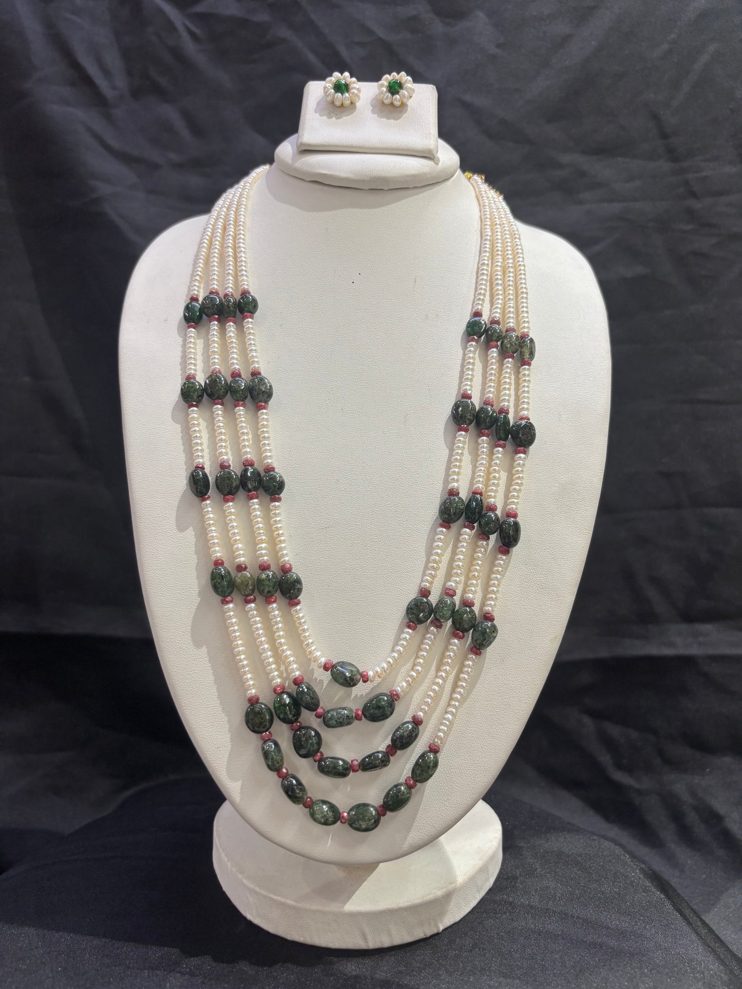 Royal Freshwater Pearl & Blue Sapphire 4-Line Necklace Set