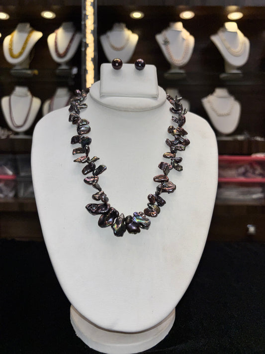 Black Baroque Pearl Necklace Set