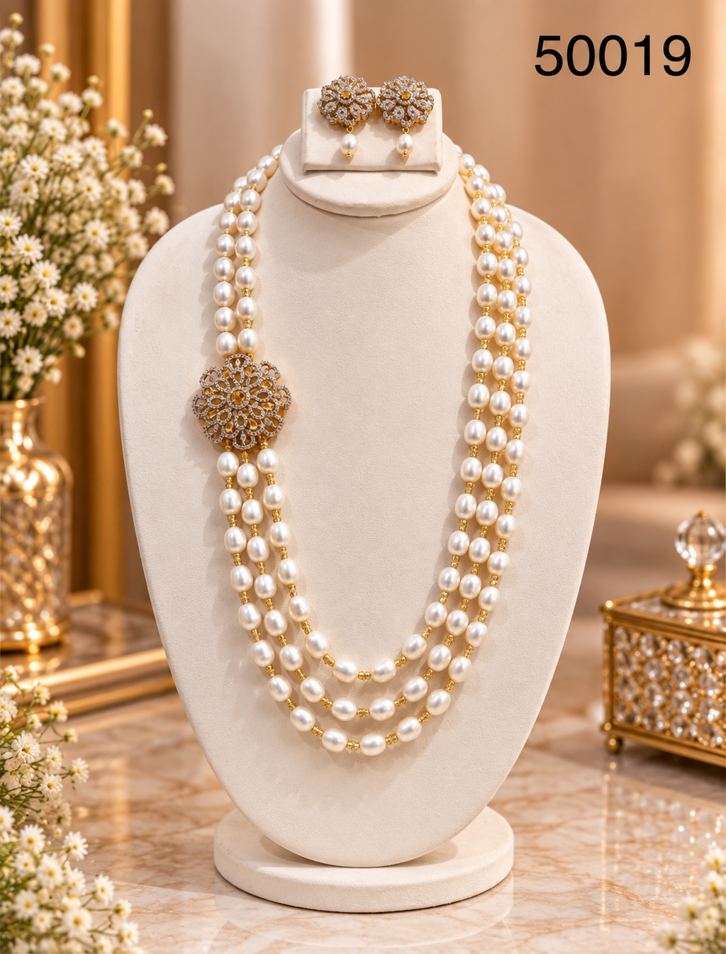 White Freshwater Pearl Multi-Strand Necklace Set | 50019