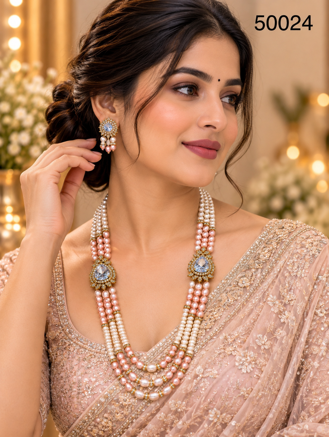 Pink & White Freshwater Pearl Multi-Strand Necklace Set