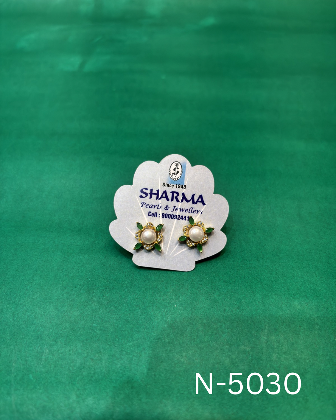Freshwater Pearl Green Floral Stud Earrings