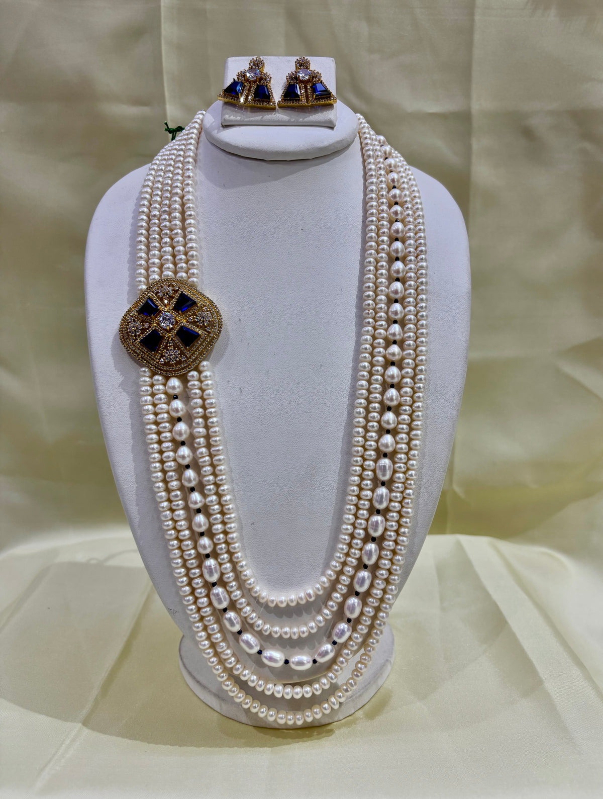 Royal Blue Pearl Multi-Strand Necklace Set