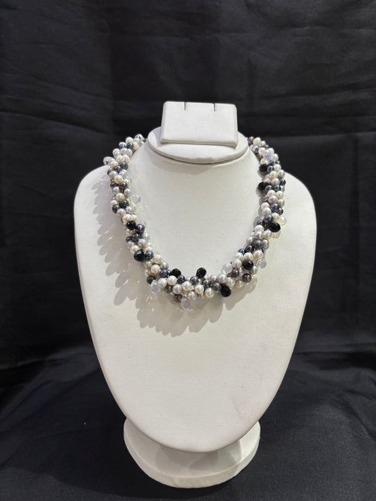 Multi-Strand Freshwater Pearl & Crystal Necklace