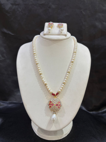 Pink Stone Pearl Pendant Set