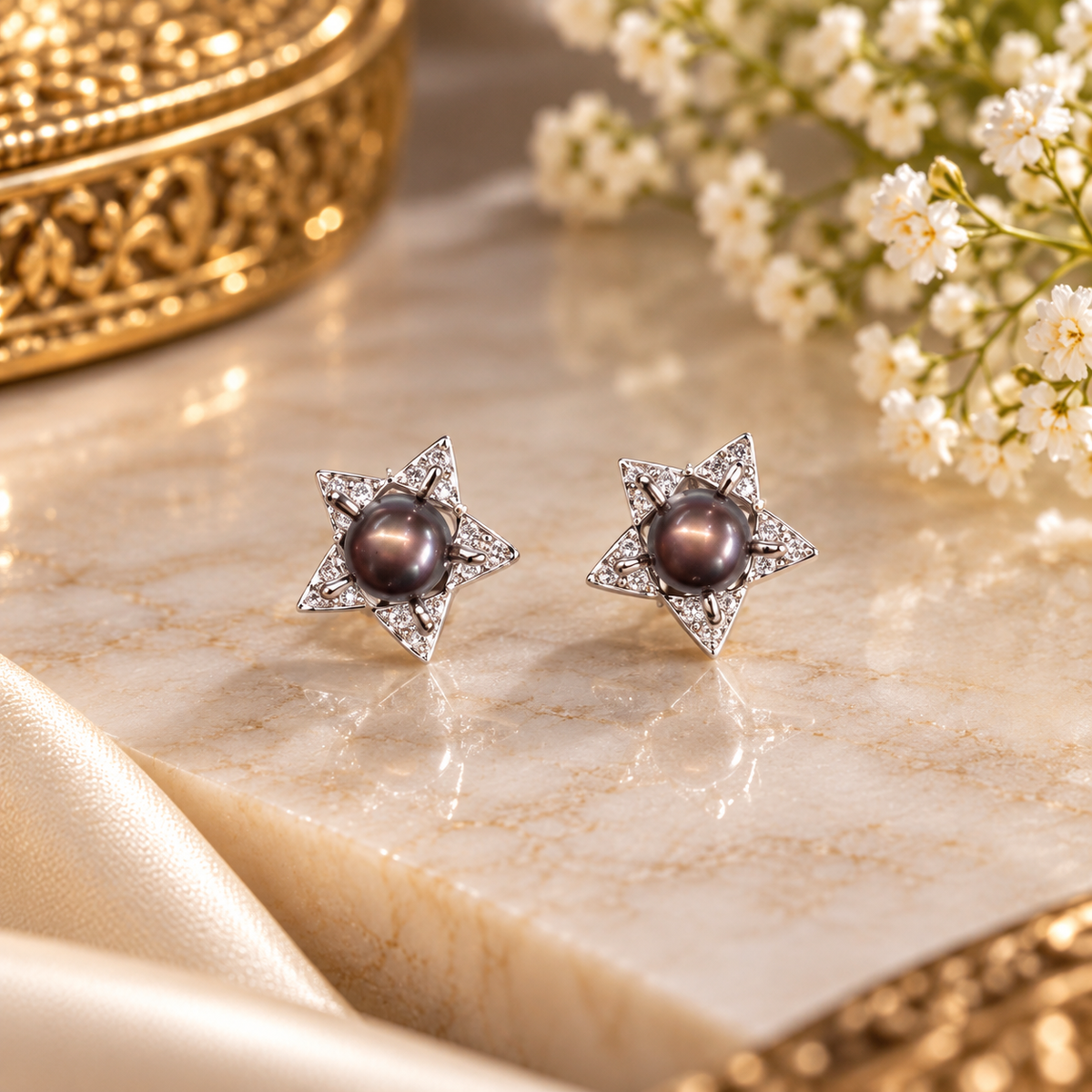 Freshwater Pearl Star Stud Earrings – Code 7003