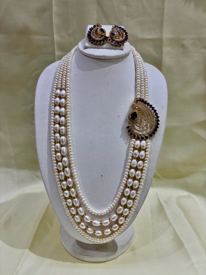 Royal Blue Stone Freshwater Pearl Multi-Strand Necklace Set