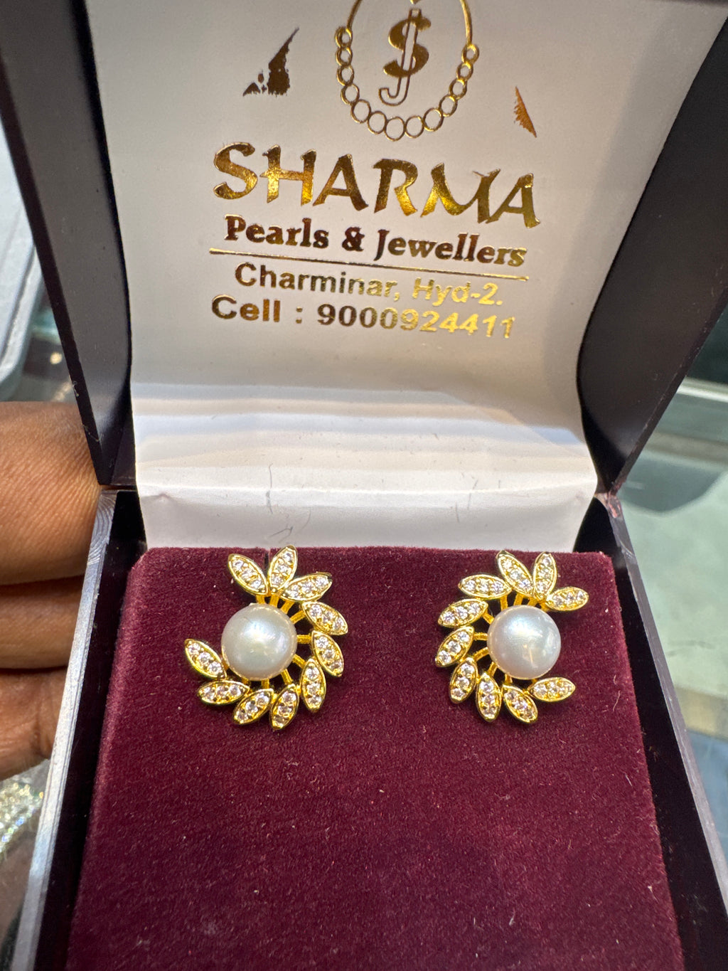 Half moon grey pearl studs