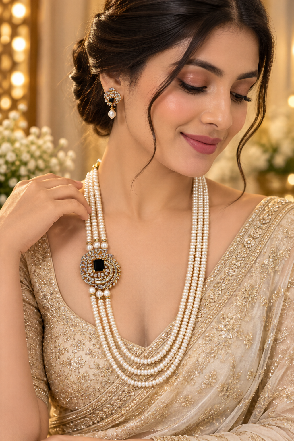 Royal Blue Stone Freshwater Pearl Multi-Strand Necklace Set
