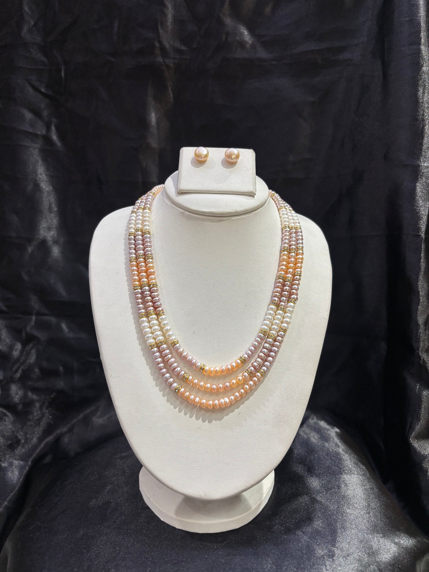 Elegant Multi-Tone Freshwater Pearl Triple Layer Necklace Set