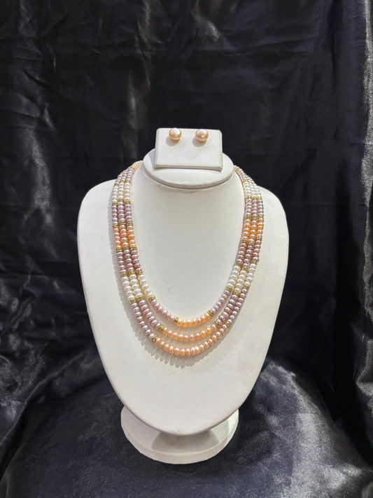Elegant Multi-Tone Freshwater Pearl Triple Layer Necklace Set