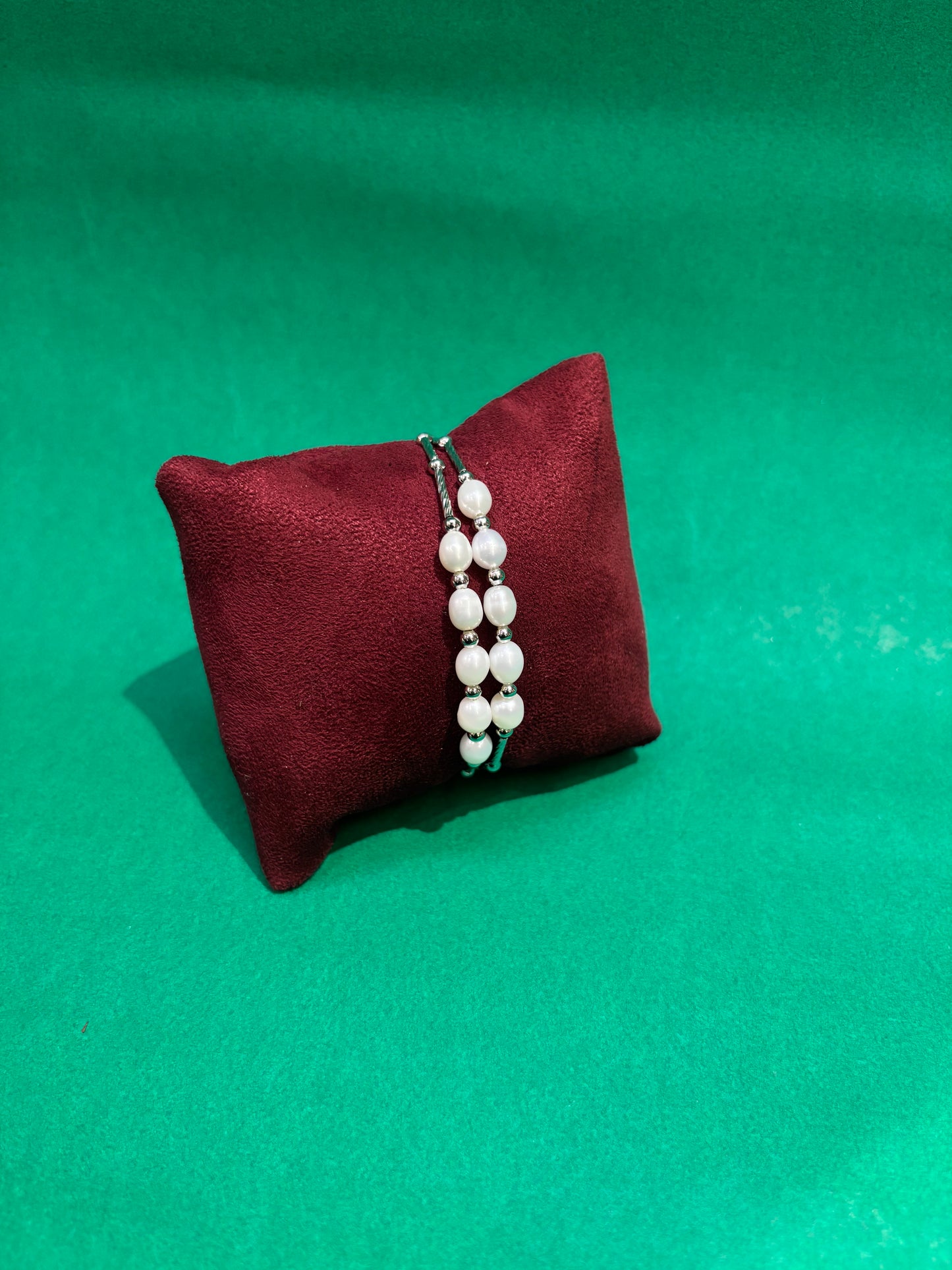 Double Strand Freshwater Pearl Bracelet – Silver Finish
