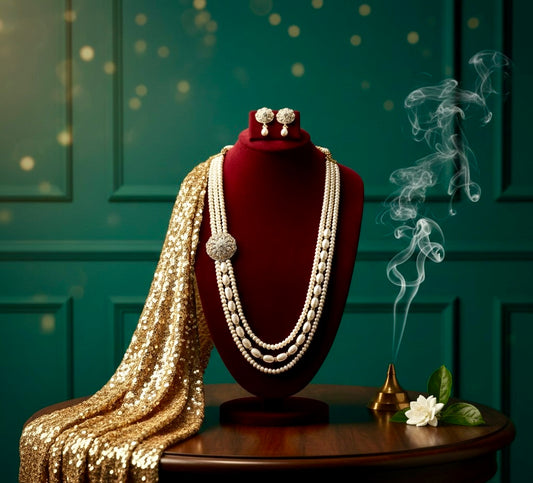 Pearl Side Brooch Necklace Set
