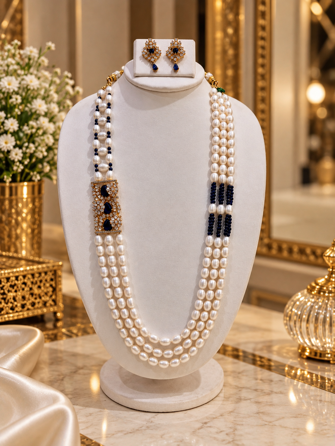 Royal Blue Freshwater Pearl Multi-Strand Necklace Set