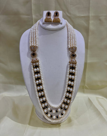 Blue Onyx Freshwater Pearl Long Necklace Set