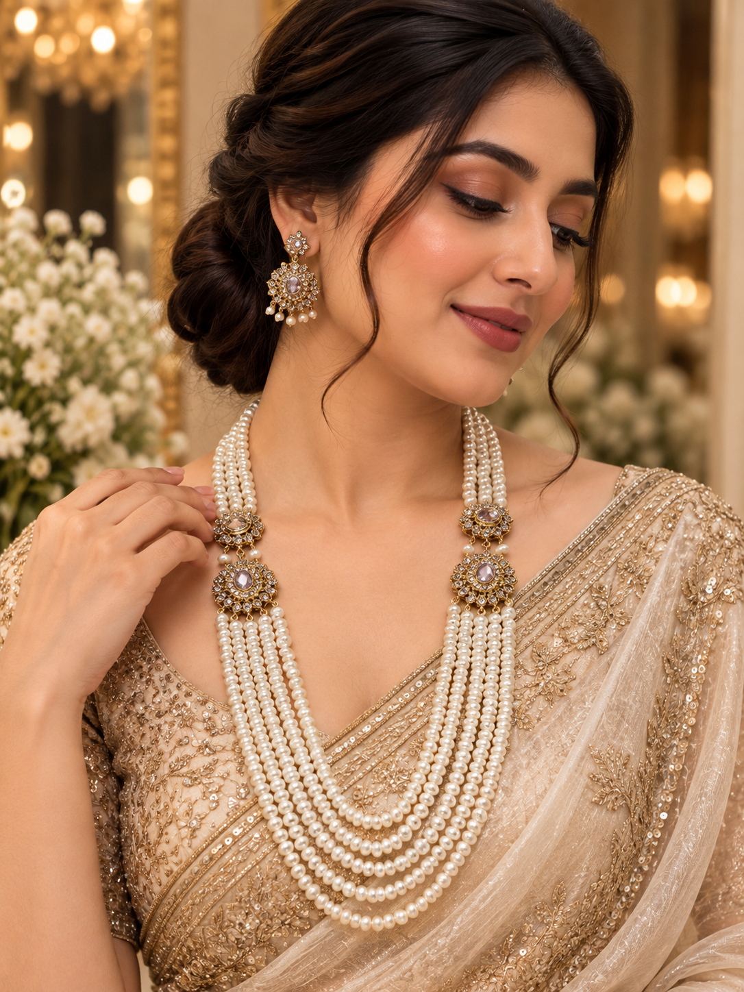 White Freshwater Pearl Multi-Strand Necklace Set