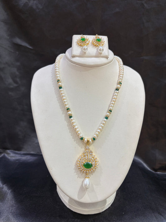 Emerald Green Pearl Pendant Set – Code 50043