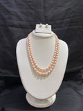 Blush Pink Double Layer Freshwater Pearl Necklace Set with Stud Earrings