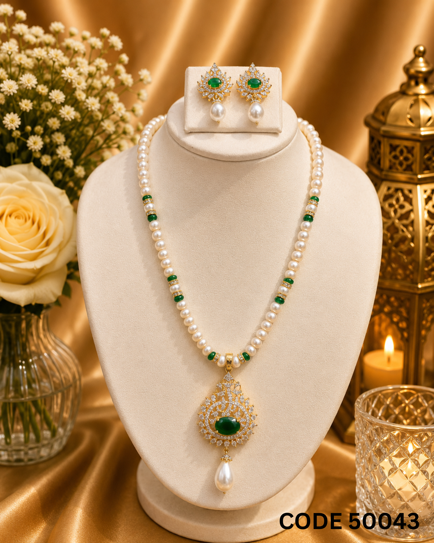 Emerald Green Pearl Pendant Set – Code 50043