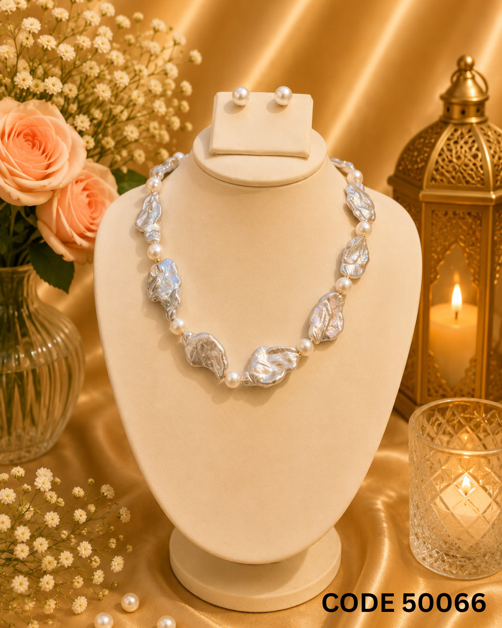 Baroque Pearl Statement Necklace Set – Code 50066