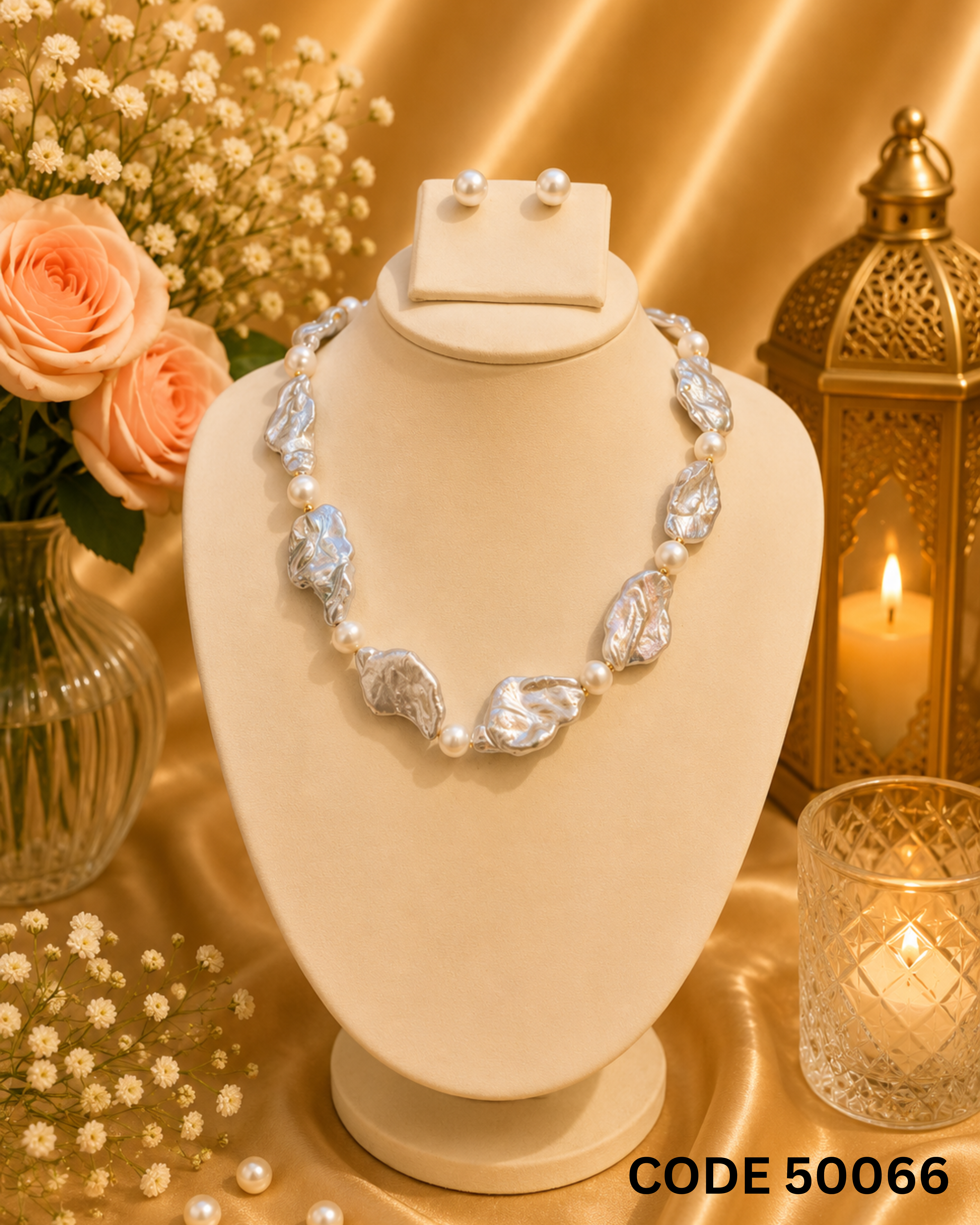 Baroque Pearl Statement Necklace Set – Code 50066