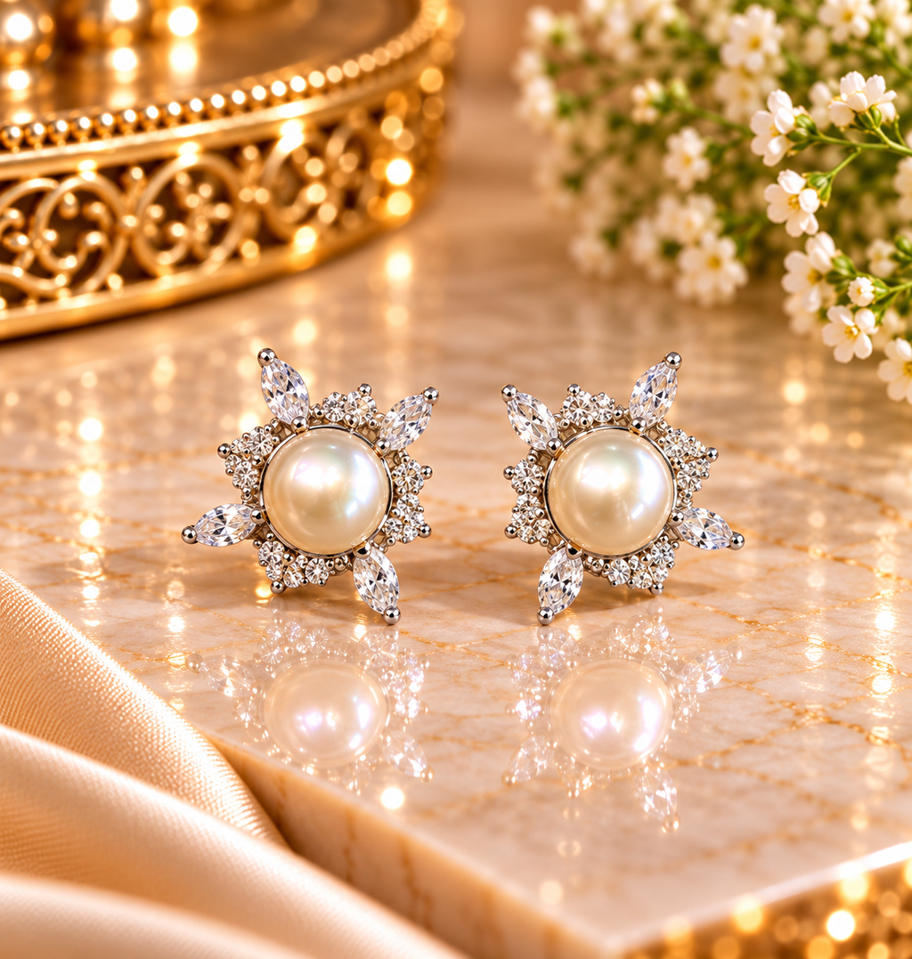 Pearl Floral Stud Earrings – Code 7021