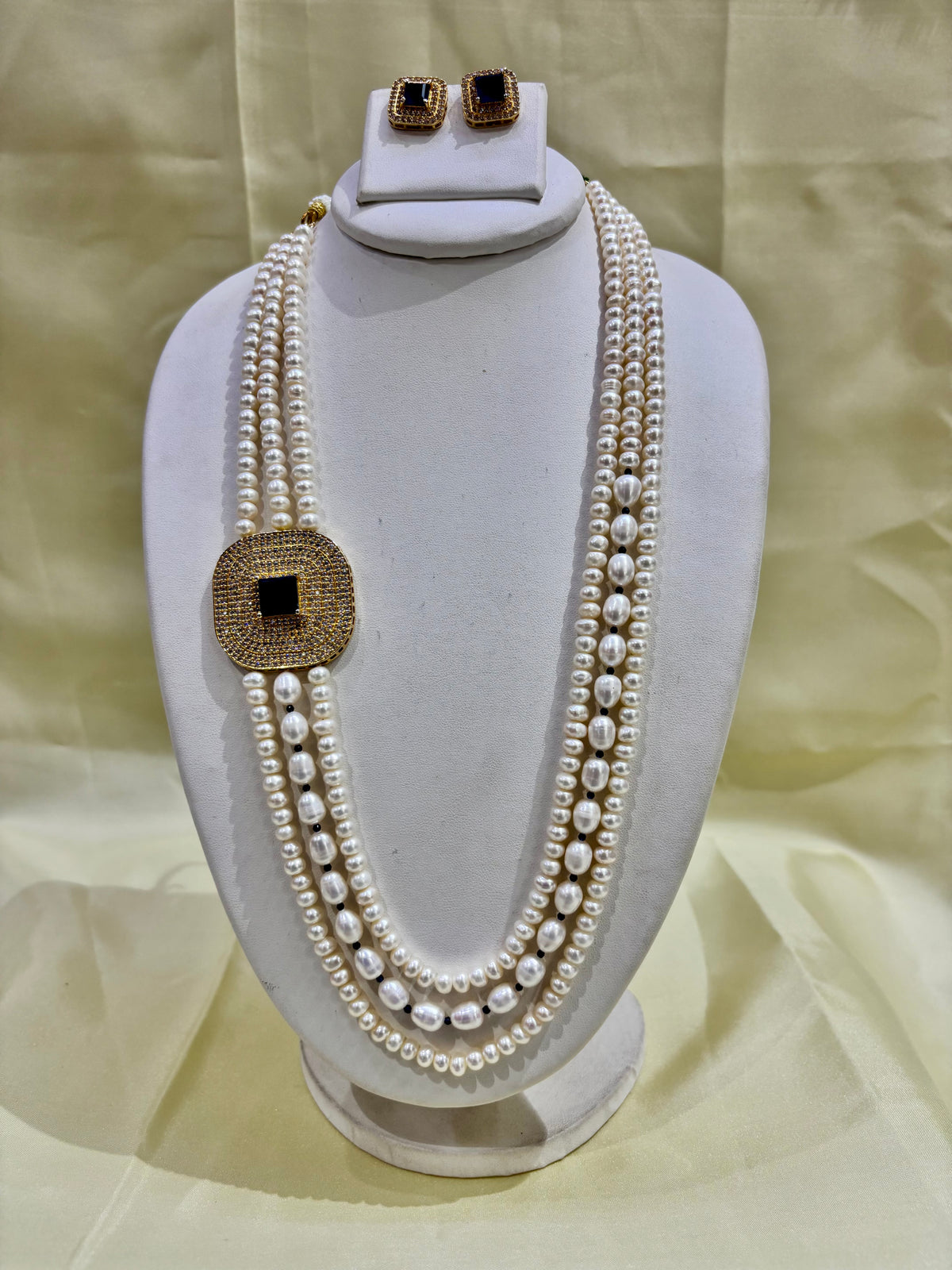 Royal Blue Stone Freshwater Pearl Multi-Strand Necklace Set