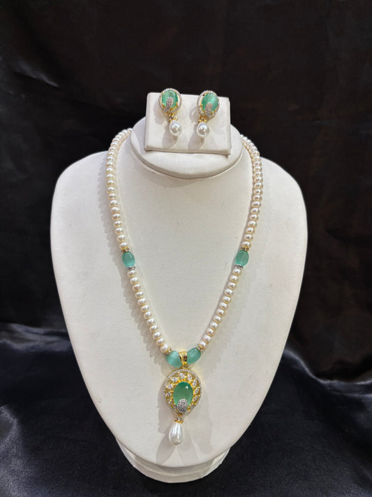 Premium Mint Green Pearl Pendant Set – Code 50041