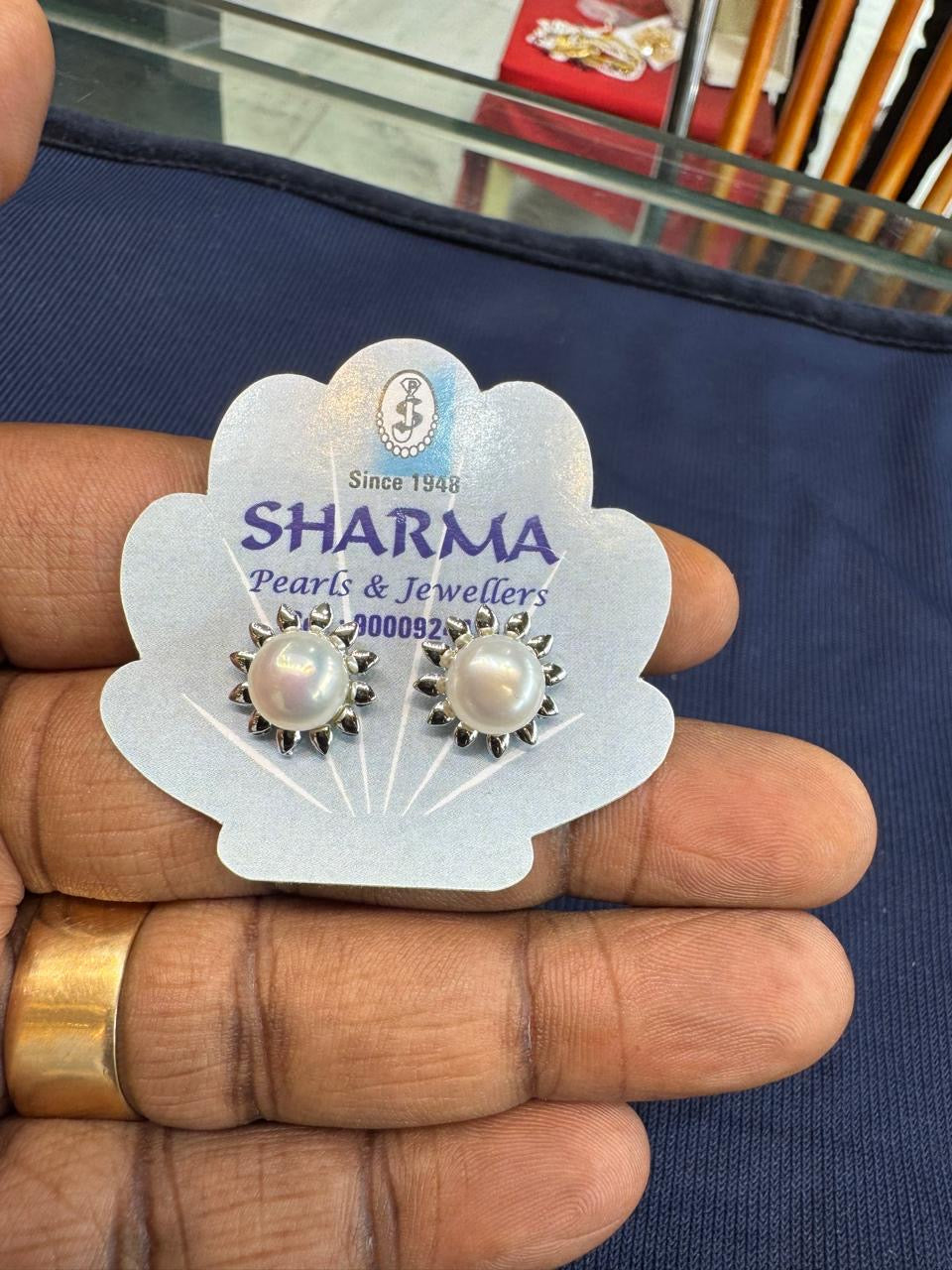 Pearl Sunflower Stud Earrings