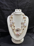 Elegant Ruby Accent Double Layer Pearl Necklace Set
