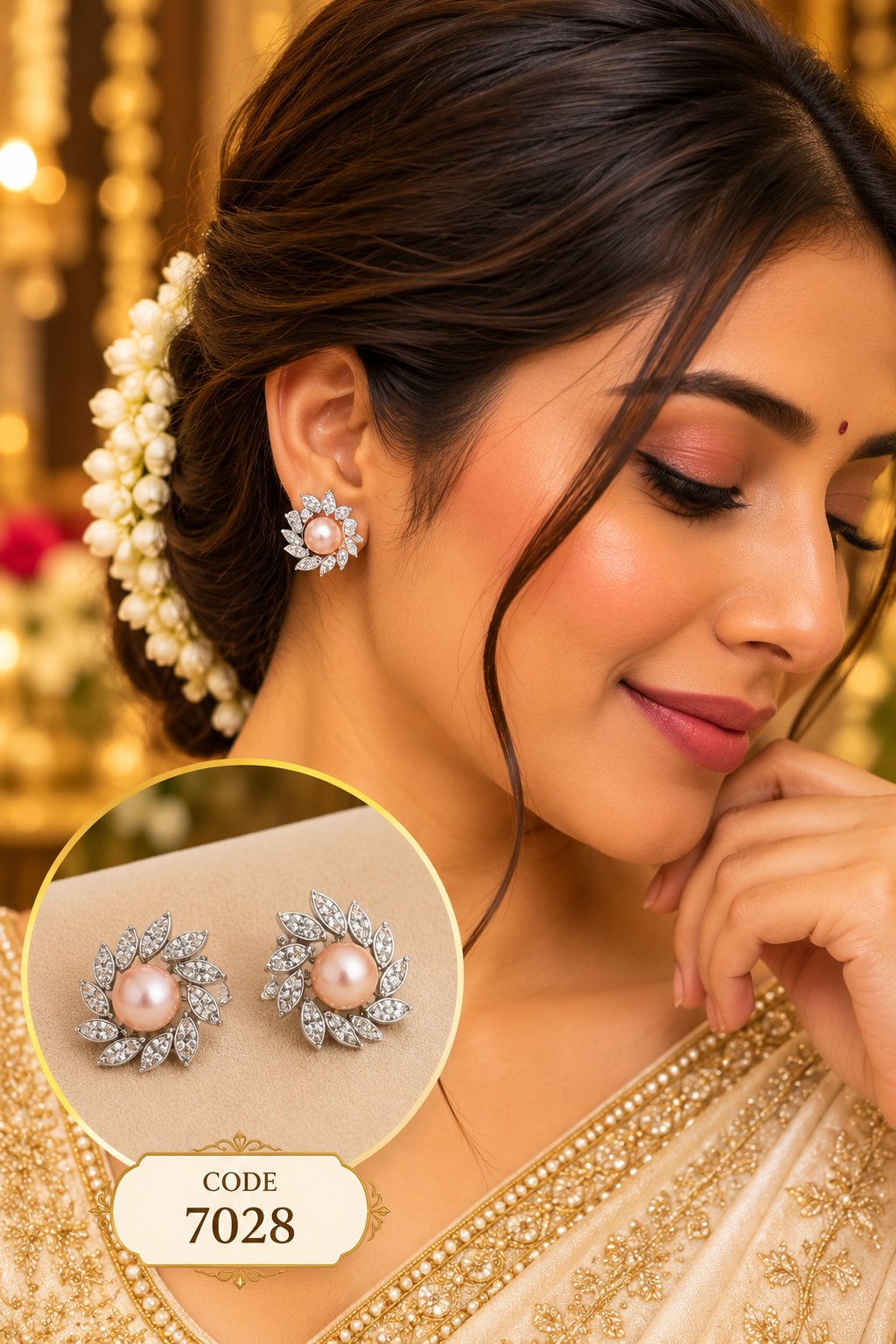 Pink Pearl Floral Stud Earrings – Code 7028