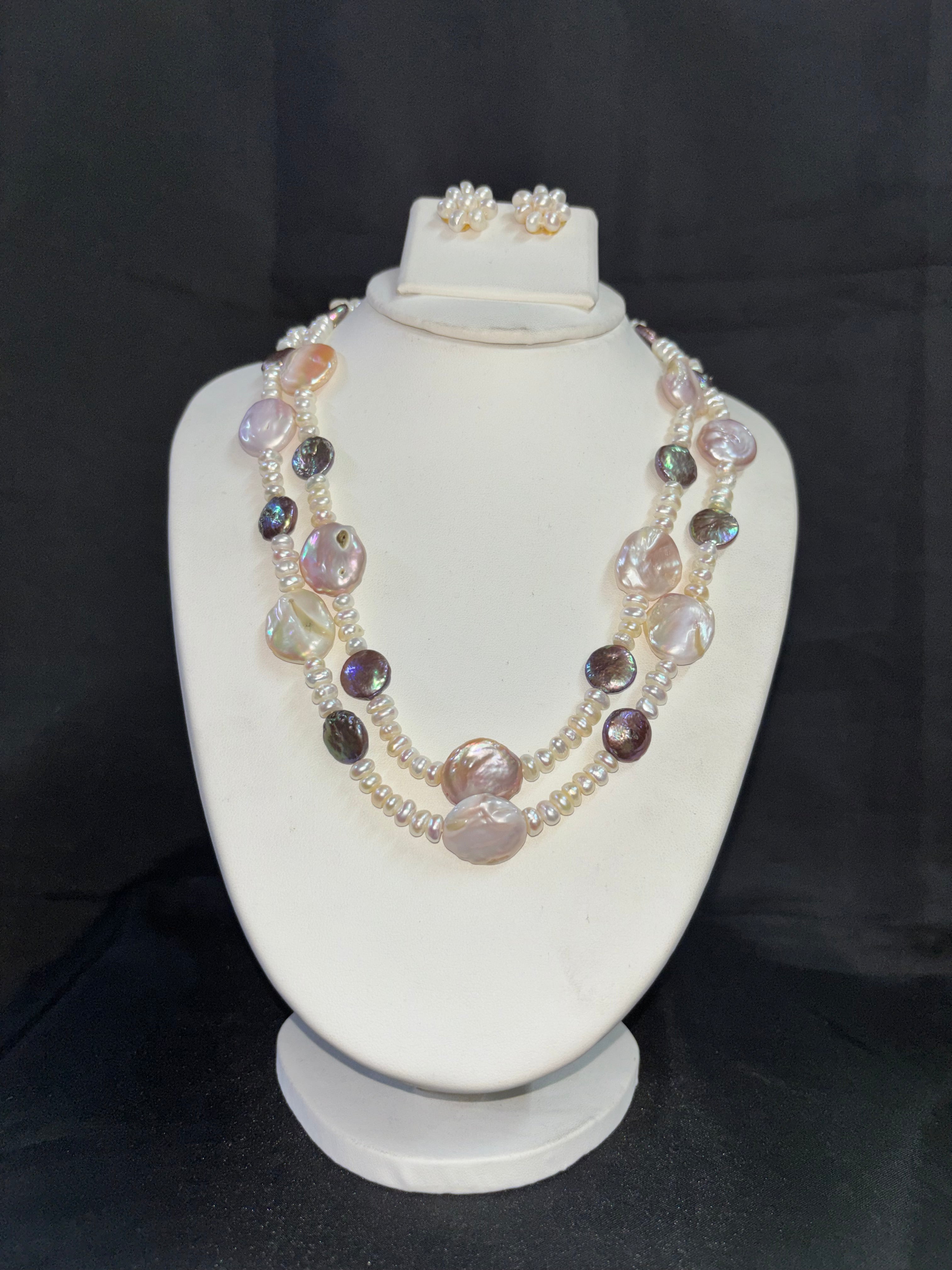 Double Layer Baroque Pearl & Peacock Pearl Necklace Set