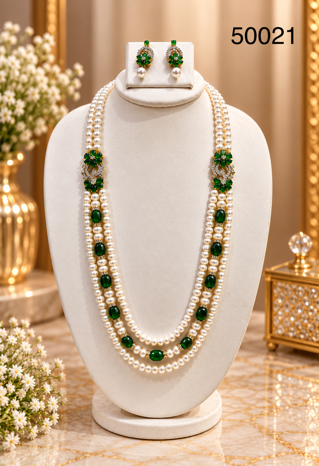 Green Emerald Freshwater Pearl Multi-Strand Necklace Set
