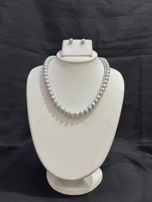 Natural Grey Freshwater Pearl Necklace Set Code 50063