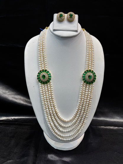 Elegant Pearl Brooch Necklace Set with Earrings