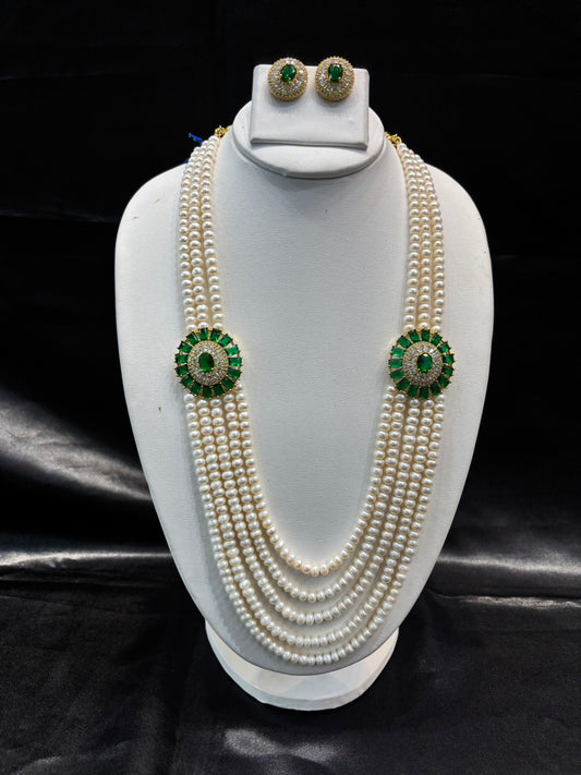 Elegant Pearl Brooch Necklace Set with Earrings