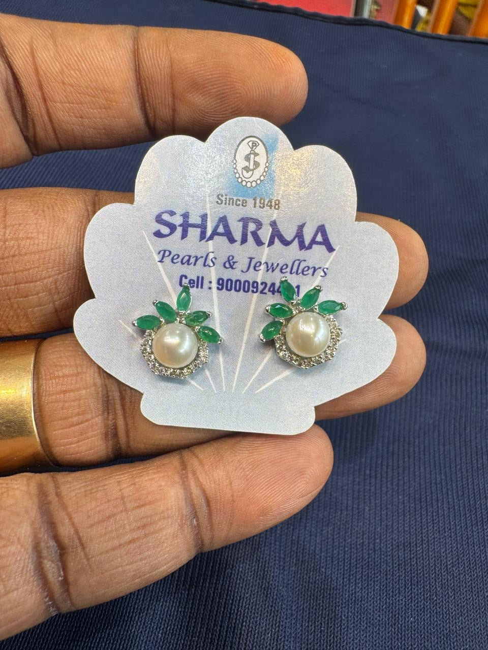 Green Pearl Floral Stud Earrings – Code 7008