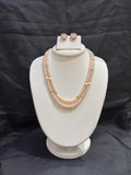 Luxury Double Layer Pink Freshwater Pearl Necklace Set with Floral Earrings