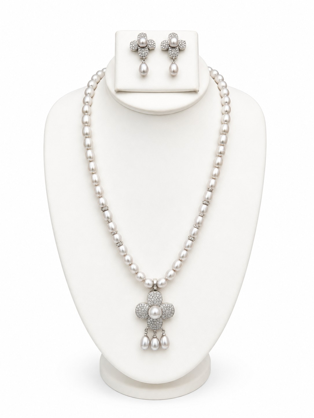 Freshwater Pearl Floral Pendant Necklace Set