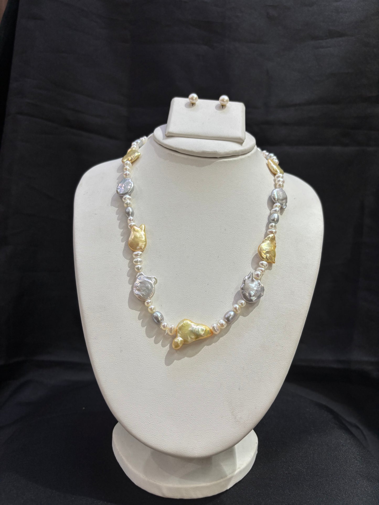 Golden & Silver Baroque Pearl Necklace Set