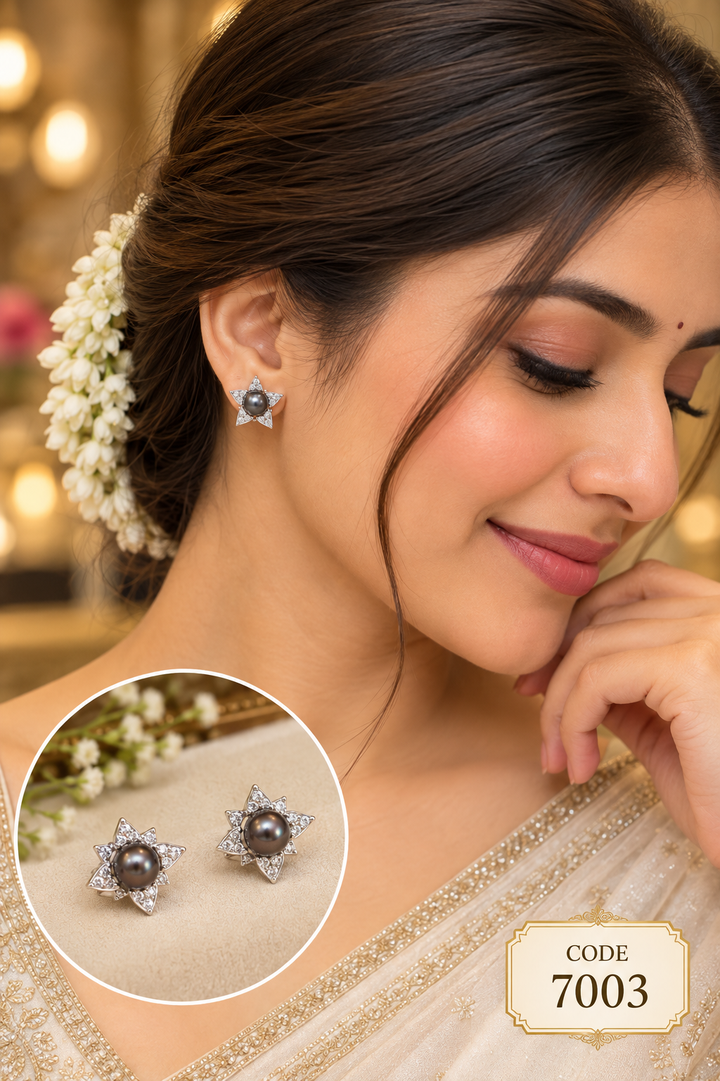 Freshwater Pearl Star Stud Earrings – Code 7003